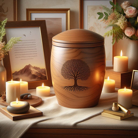 wooden cremation urn - Tree of life engraved urn