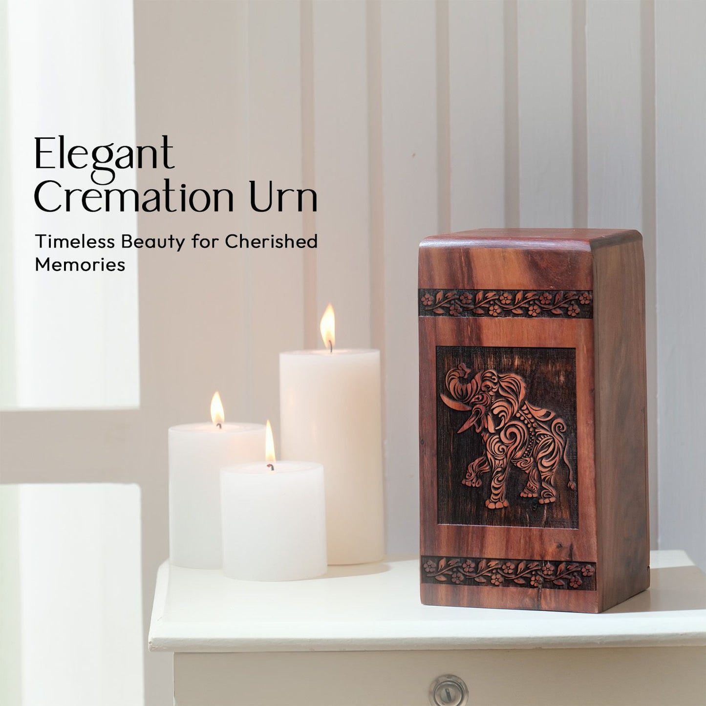 Wooden Elephant Funeral Memorial Box Ashes Urn