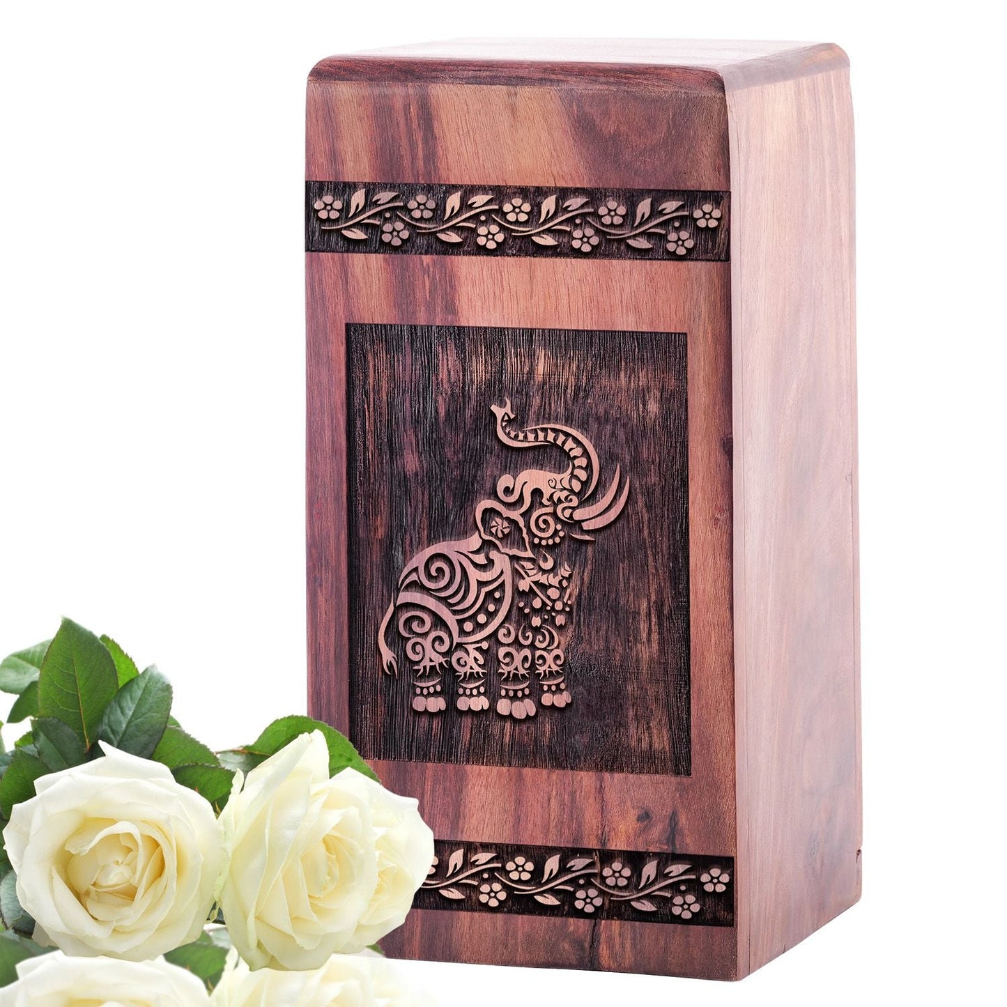 Wooden Elephant Urn for Adults Handcrafted Cremation Urn