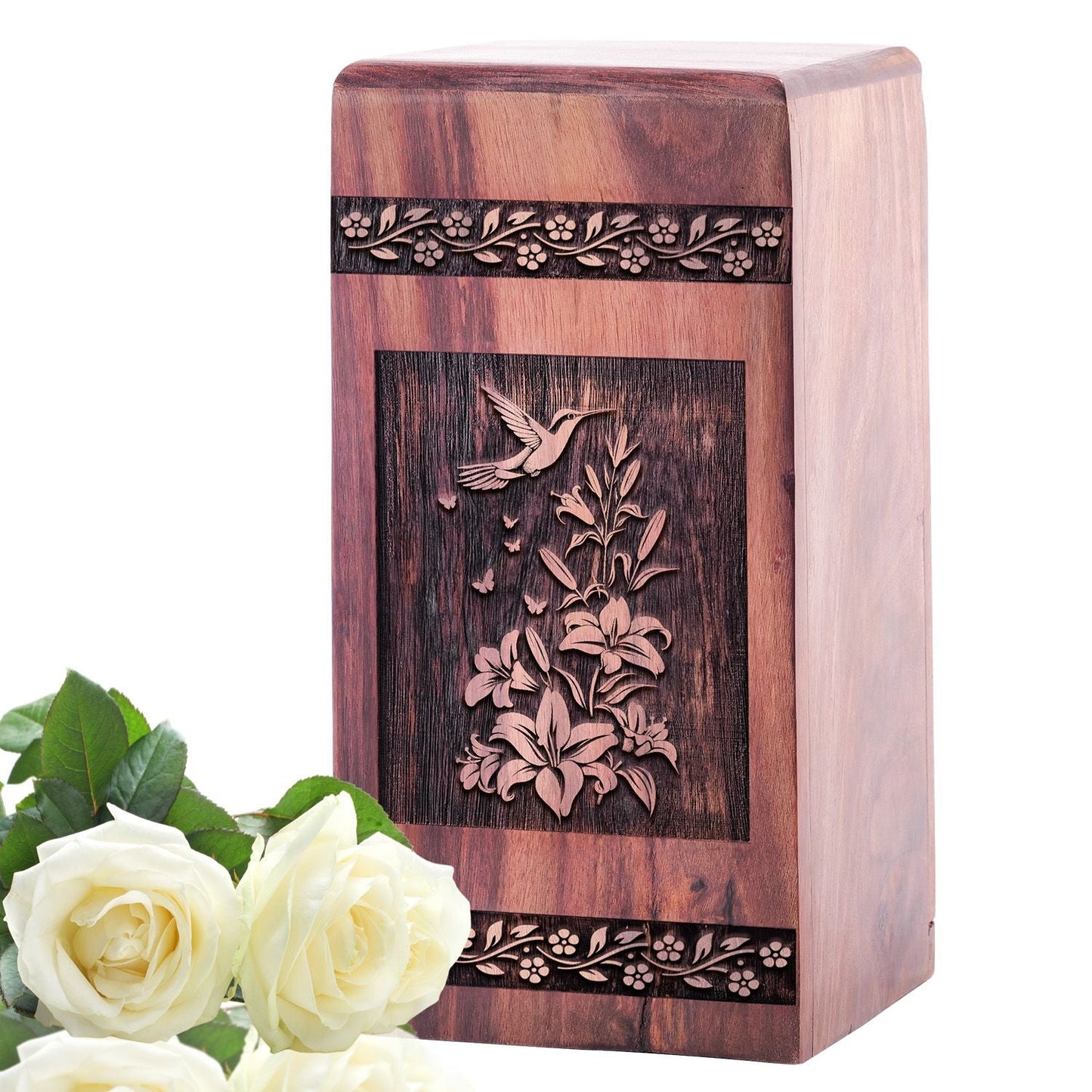 Hummingbird Wooden Cremation Urn for Ashes Wood Box