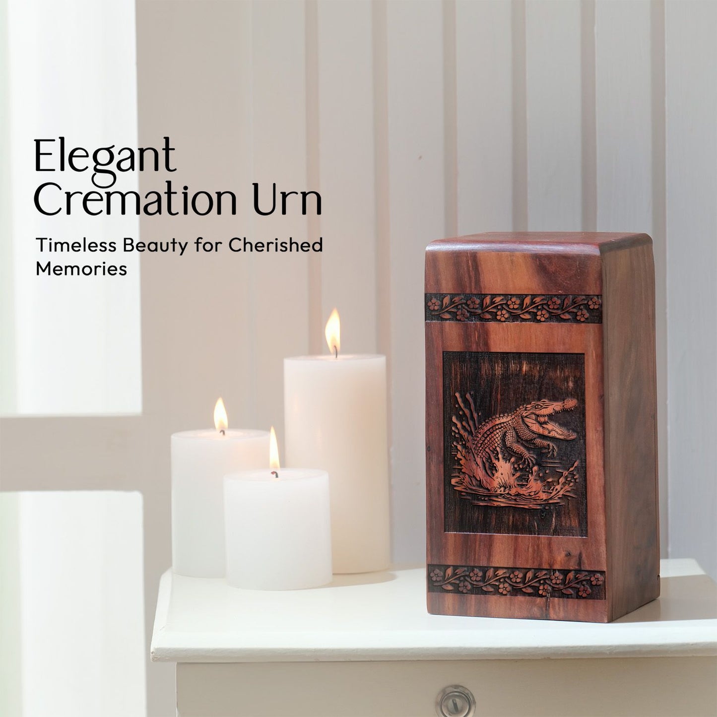 Unique Wooden Crocodile Cremation Urn for Human Ashes