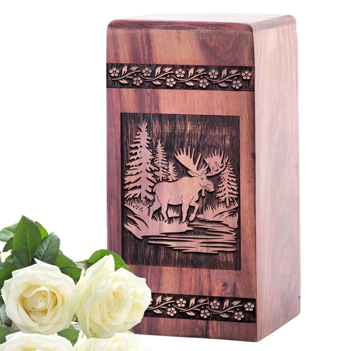 Medium Wooden Deer Urn for Human Cremation Ashes Memorial