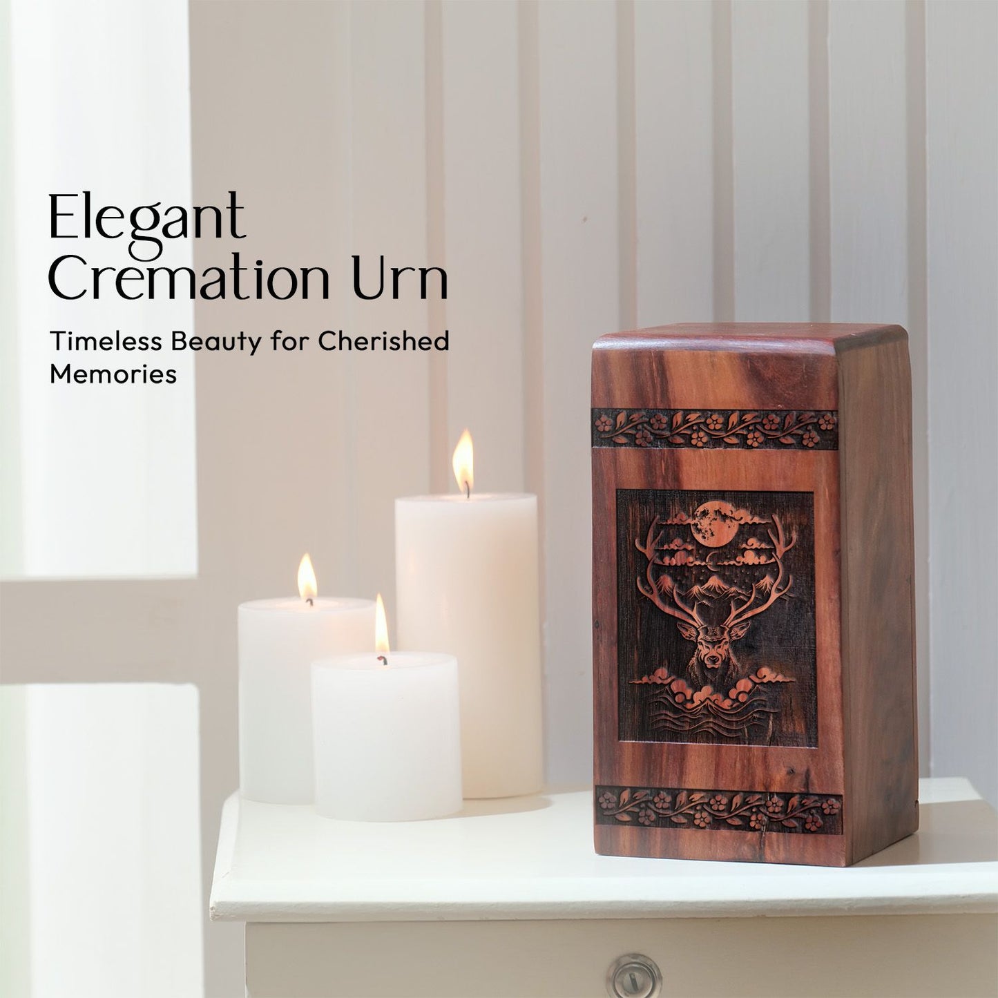 Large Wooden Deer Cremation Urn for Memorial Ashes