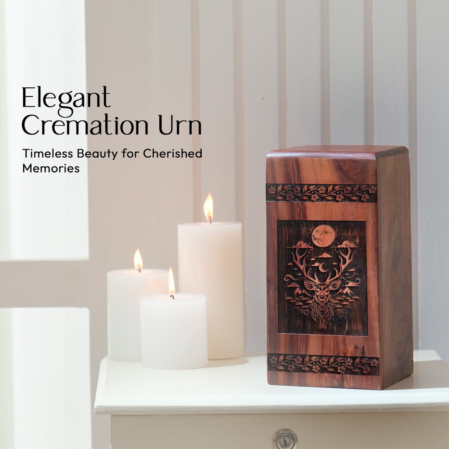 Handmade Wooden Deer Urn for Human Ashes Memorial