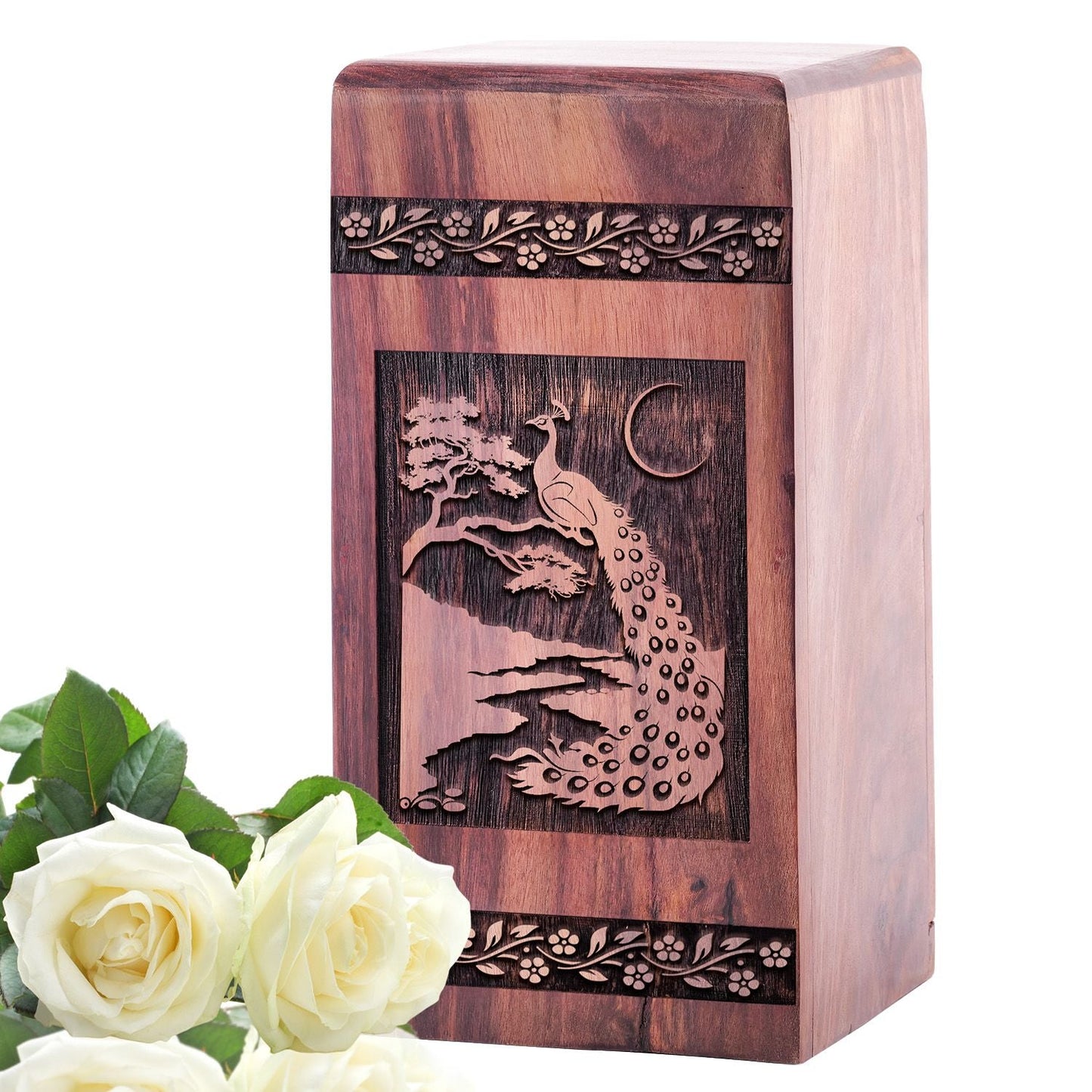 Unique Wooden Peacock Funeral Urn for Human Ashes
