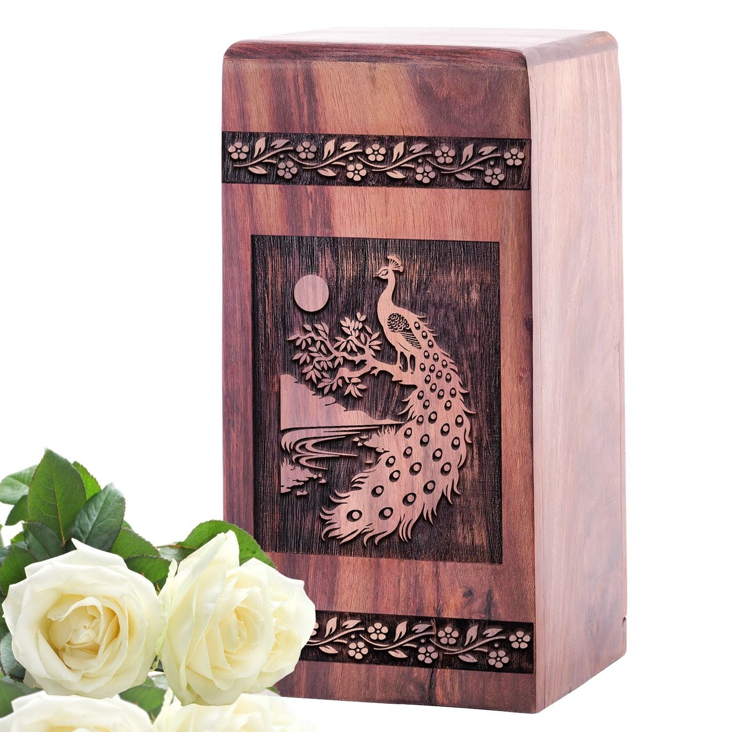 Small Decorative Wooden Peacock Keepsake Urn for Memorial Ashes