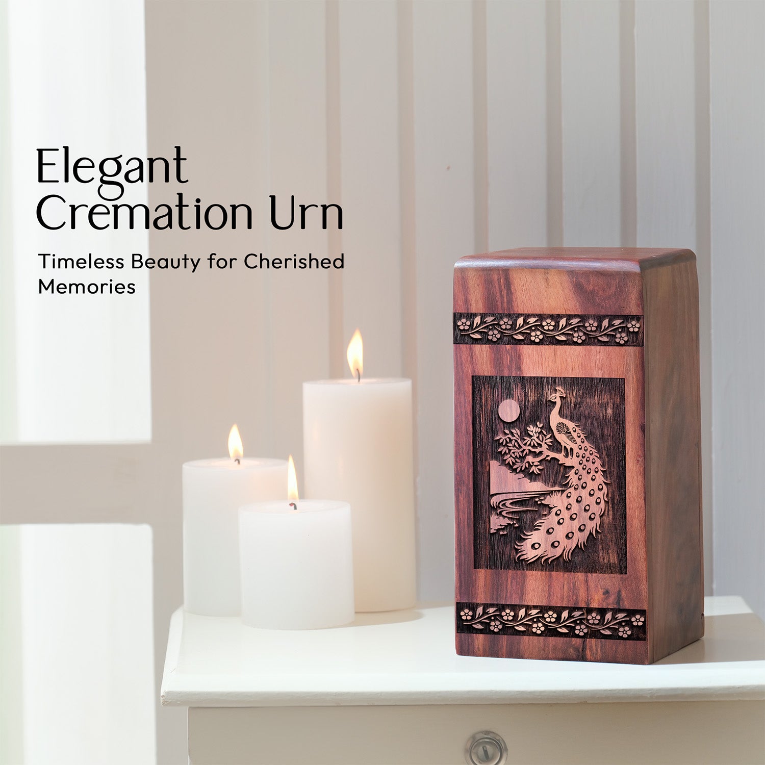 Peacock Urn Size 10 Inch 10”(H) x 5.5”(W) x 5.5”(L)