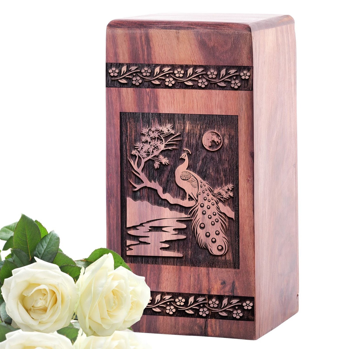 Handmade Wooden Peacock Keepsake Urn for Cremation Ashes
