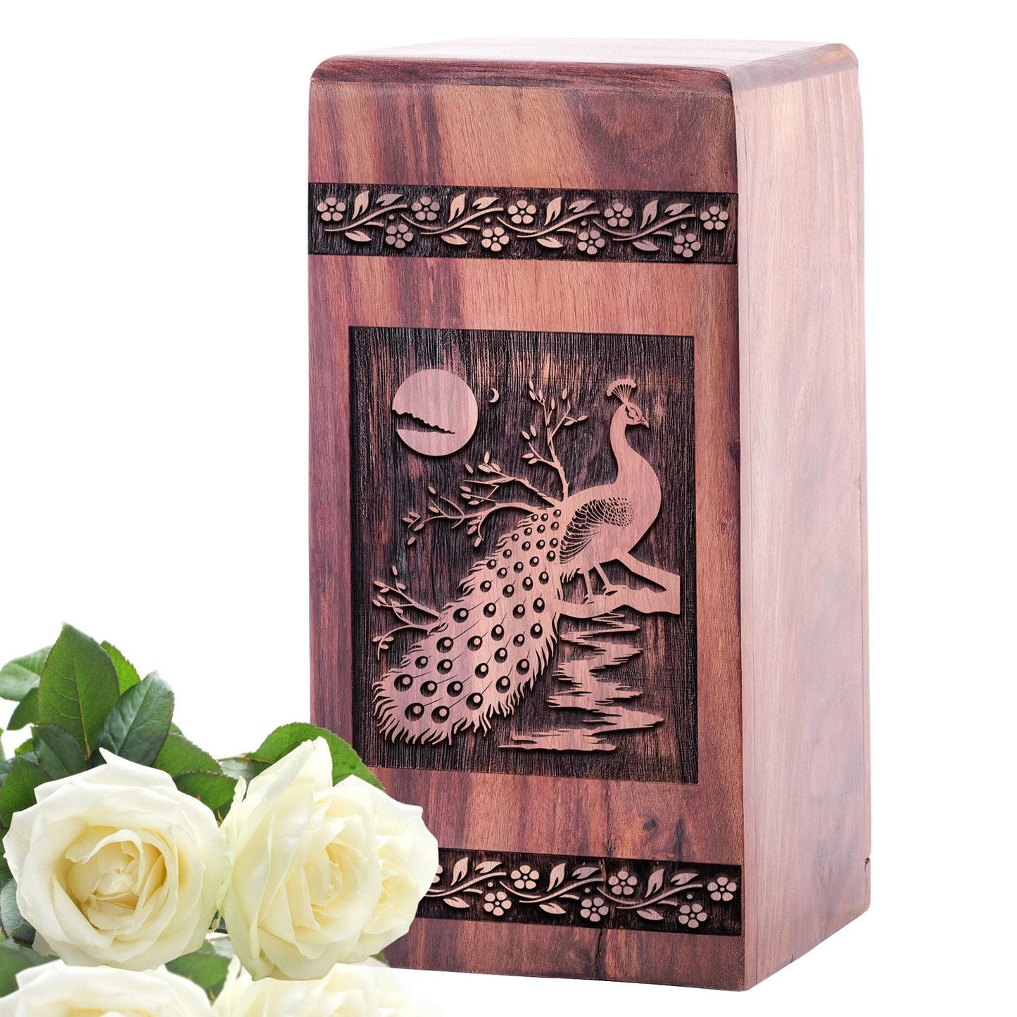 Decorative Wooden Peacock Cremation Urn for Human Ashes