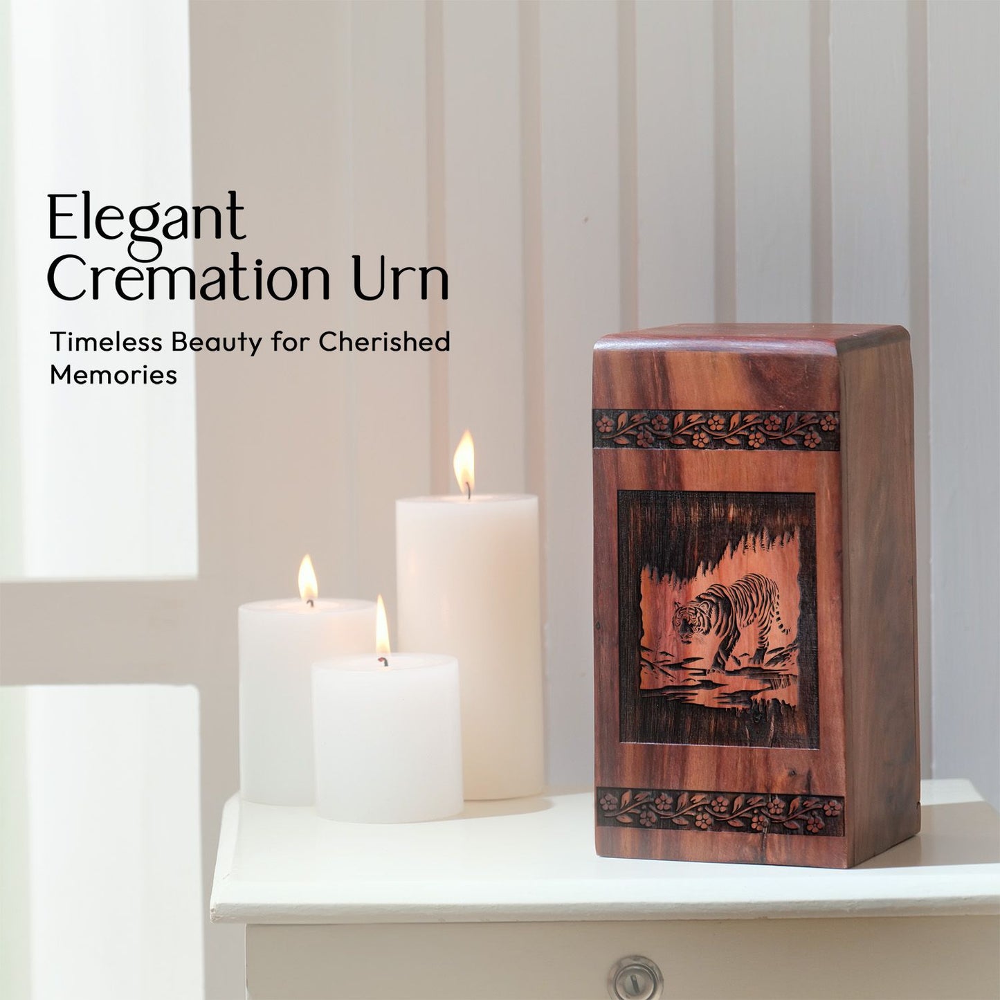 Medium Wooden Tiger Cremation Urn for Keepsake Ashes