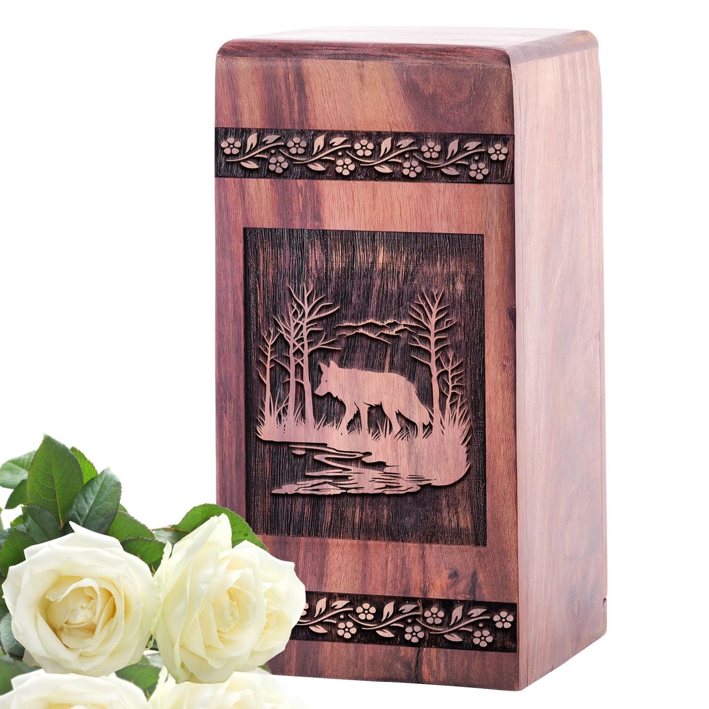 Small Wooden Fox Keepsake Urn for Memorial Ashes