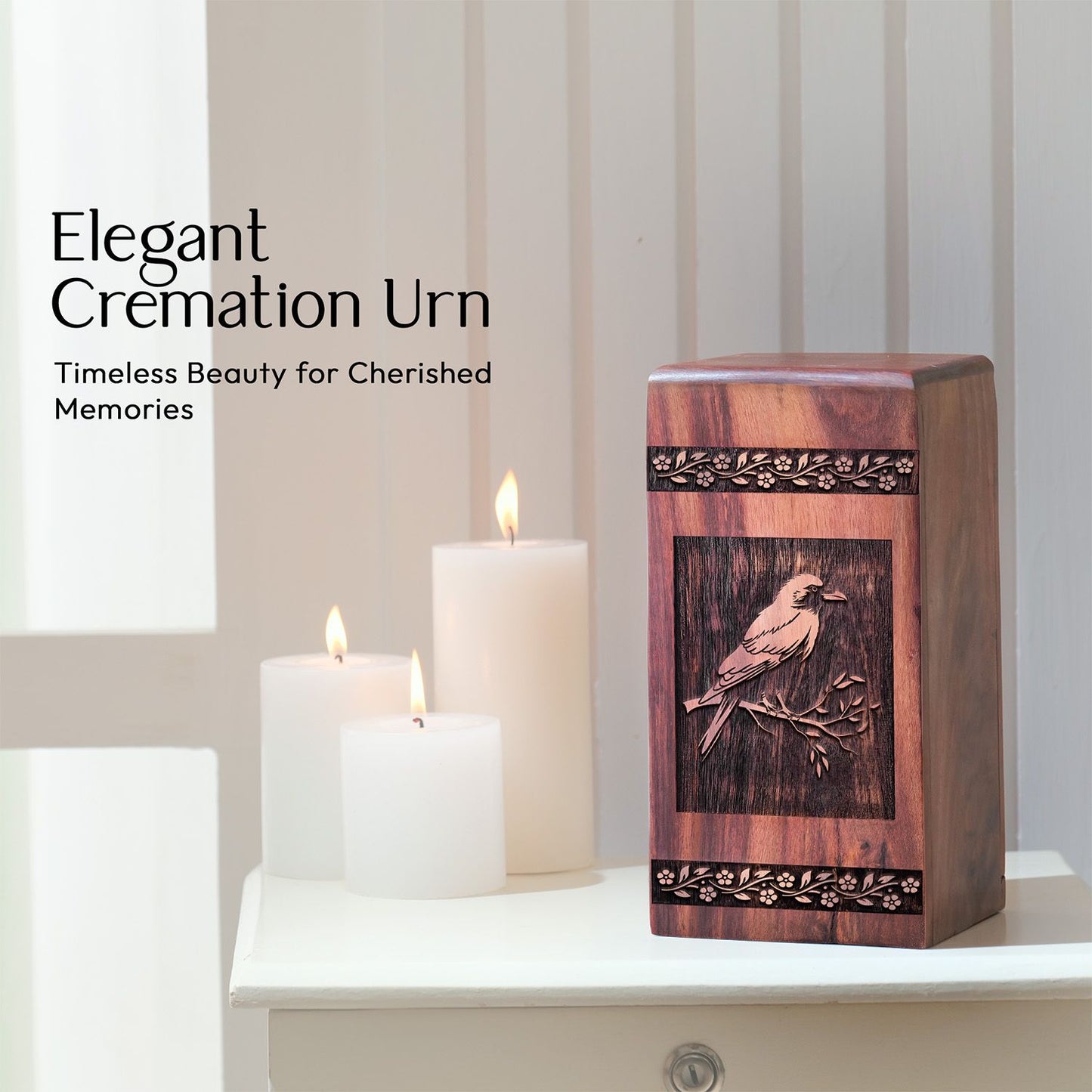 Beautiful Wooden Crow Memorial Urn forAdult Ashes