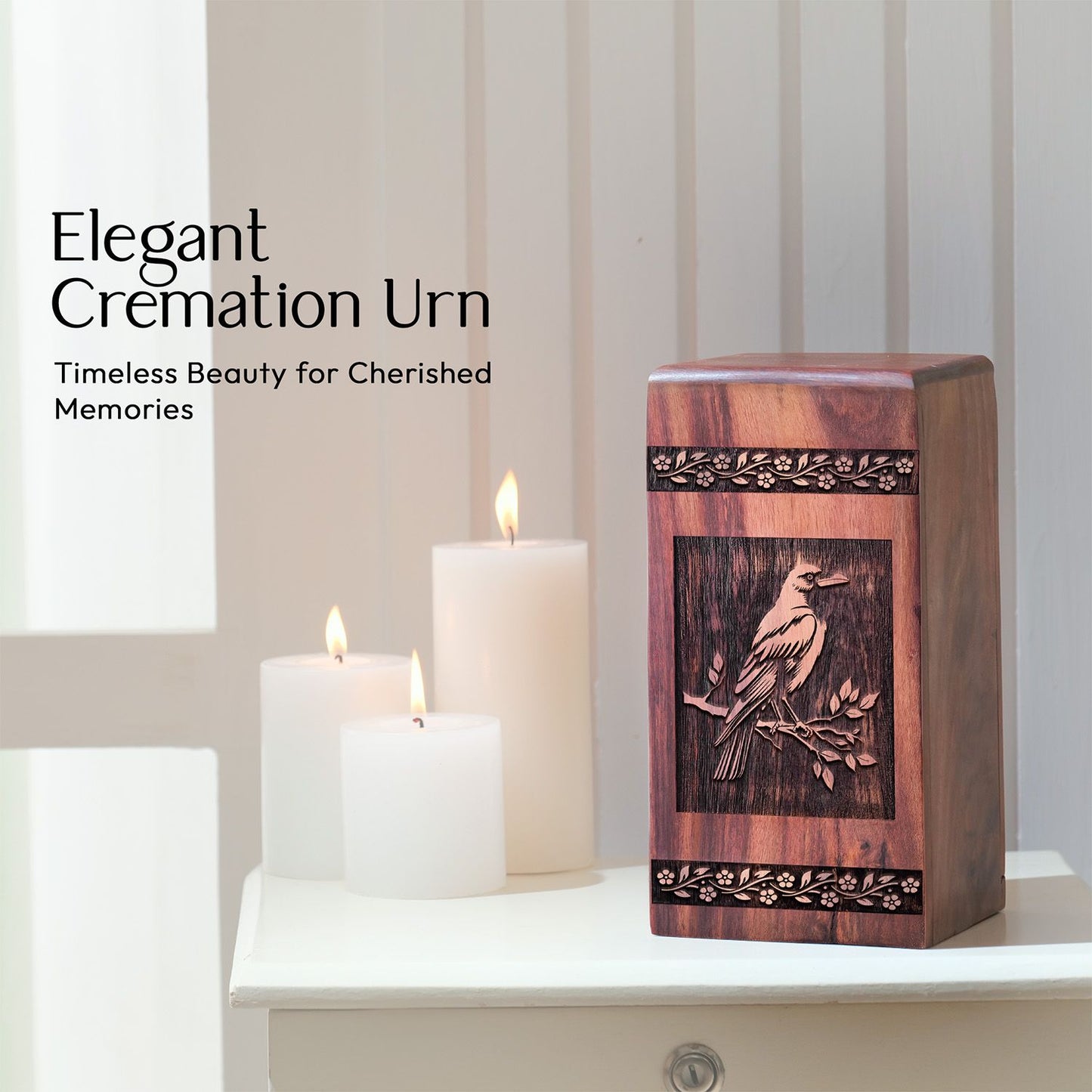 Medium Wooden Crow Funeral Urn for Cremation Ashes