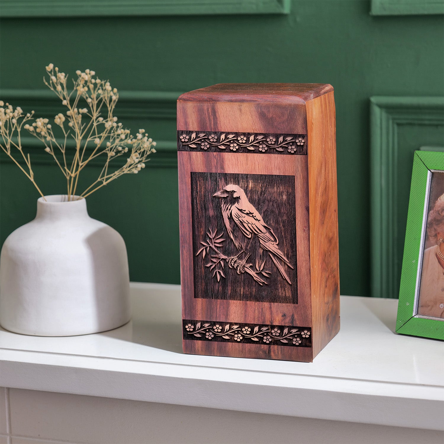 crow Urn Size 14 Inch 14”(H) x 7.5”(W) x 7.5”(L)