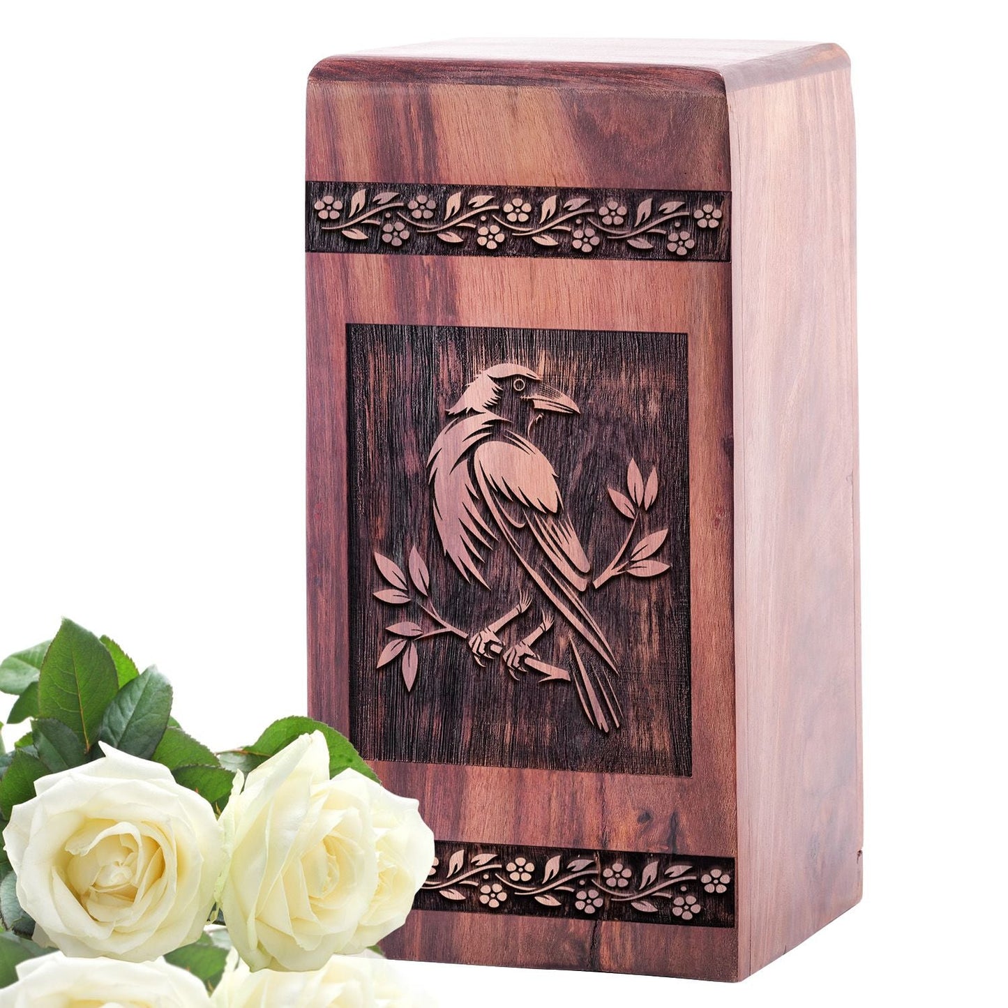 Large Wooden Crow Cremation Urn for Human Ashes Memorial Box