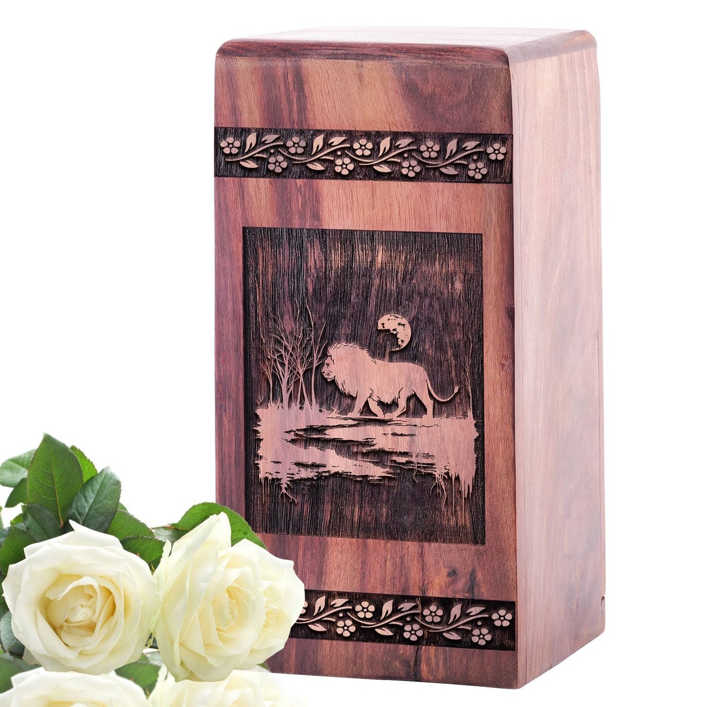 Unique Wooden Lion Cremation Urn for Human Ashes