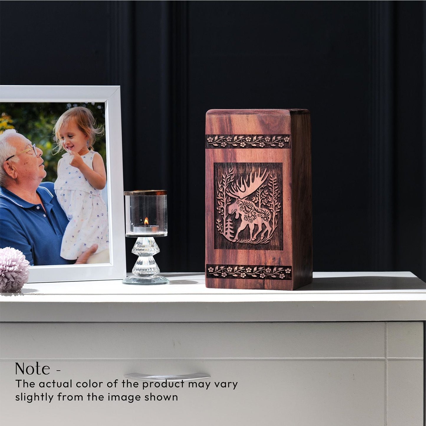 Medium Wooden Moose Walking Cremation Urn for Memorial Ashes