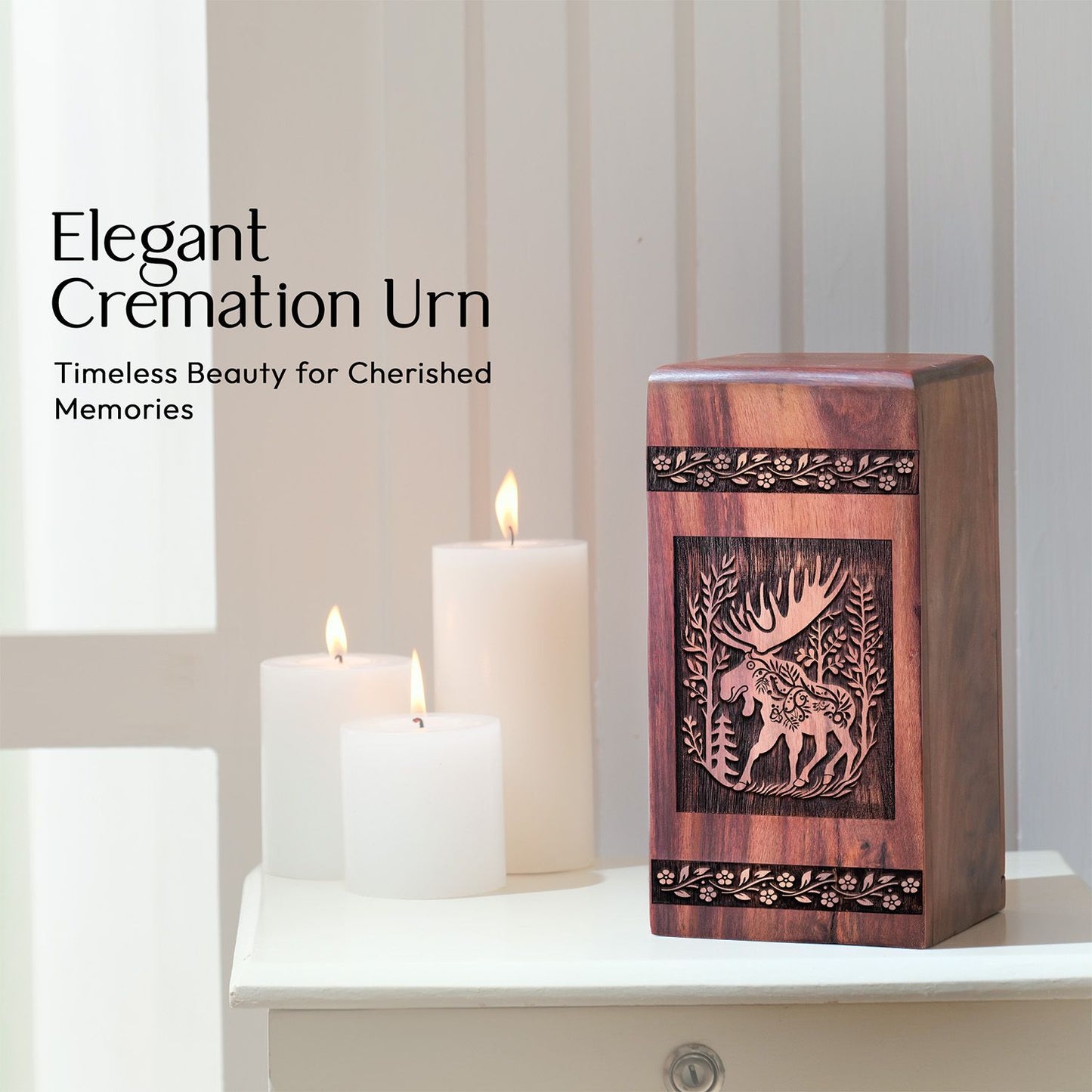 Medium Wooden Moose Walking Cremation Urn for Memorial Ashes