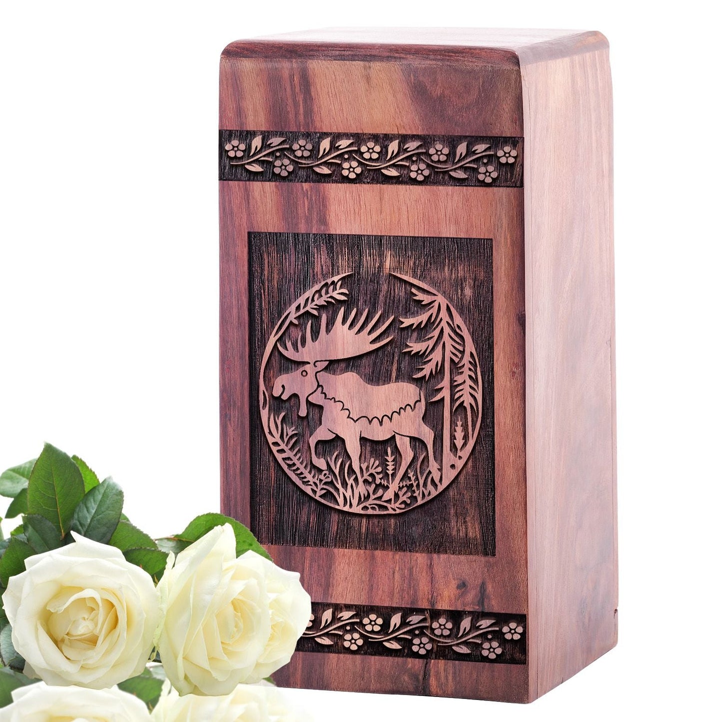 Large Wooden Moose Walking Funeral Urn forAdult Ashes