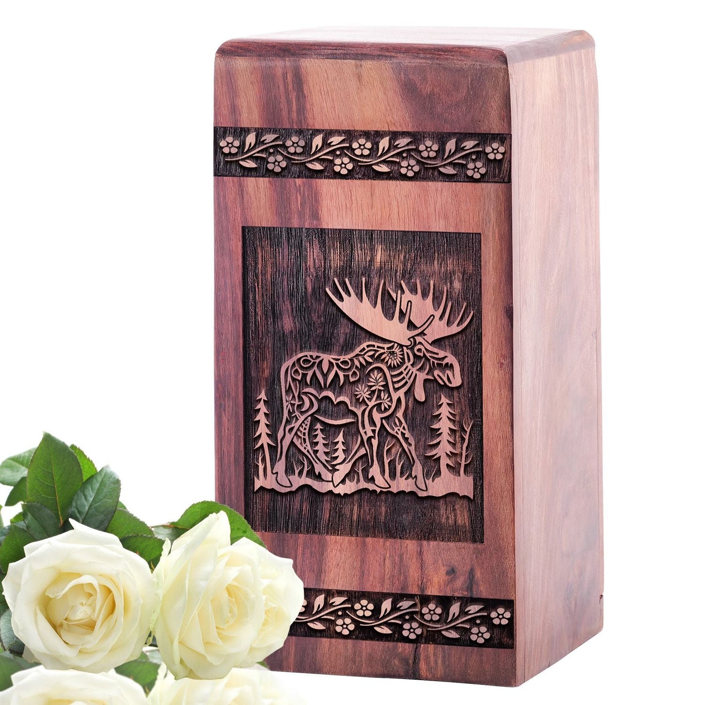 Unique Large Wooden Moose Walking Memorial Urn for Ashes