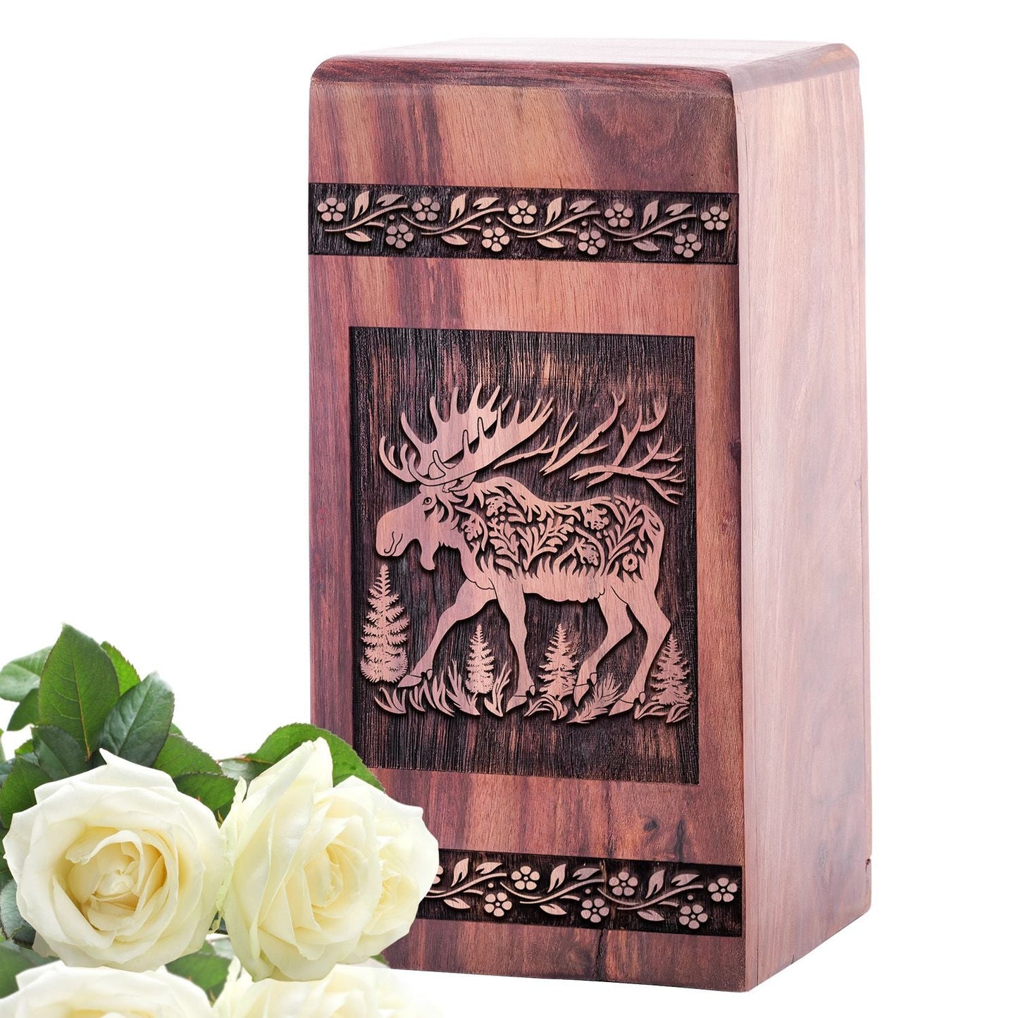 Medium Wooden Moose Walking Cremation Urn for Human Ashes