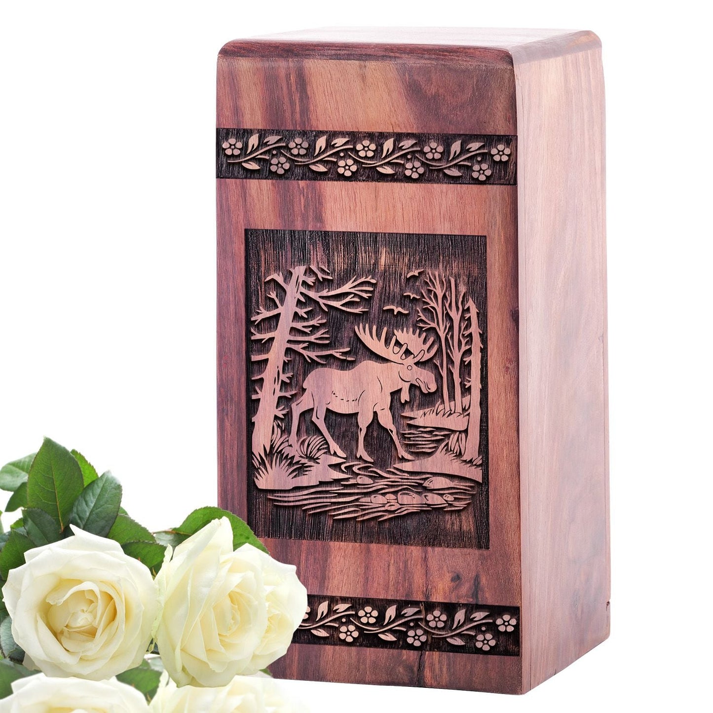 Unique Wooden Moose Walking Memorial Urn for Human Ashes