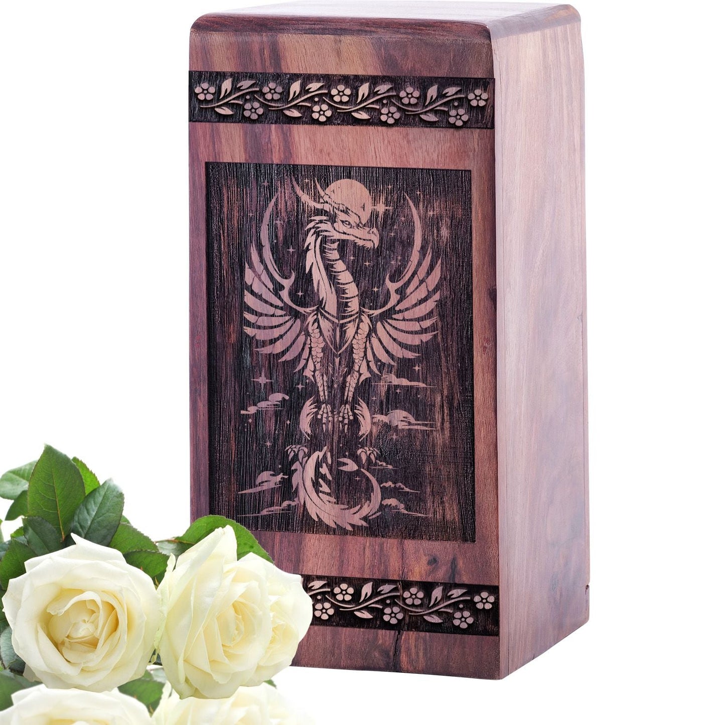 Medium Wooden Dragon Urn for Human Cremation Ashes