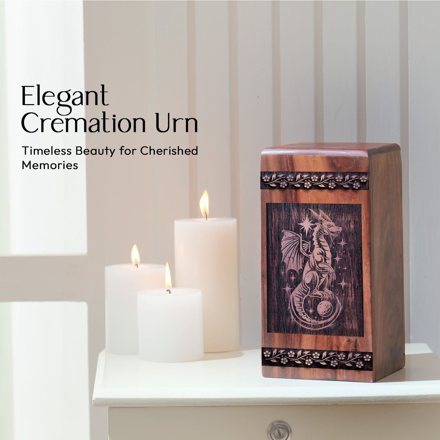 Small Wooden Dragon Keepsake Urn for Cremation Ashes