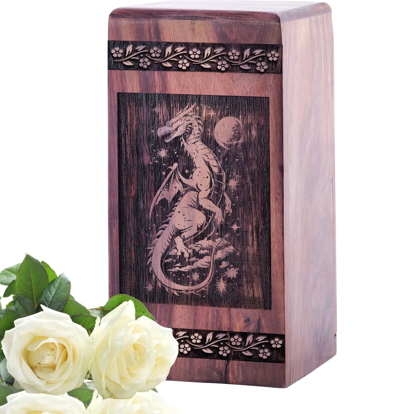 Decorative Wooden Dragon Urn for Adult Ashes Memorial Box