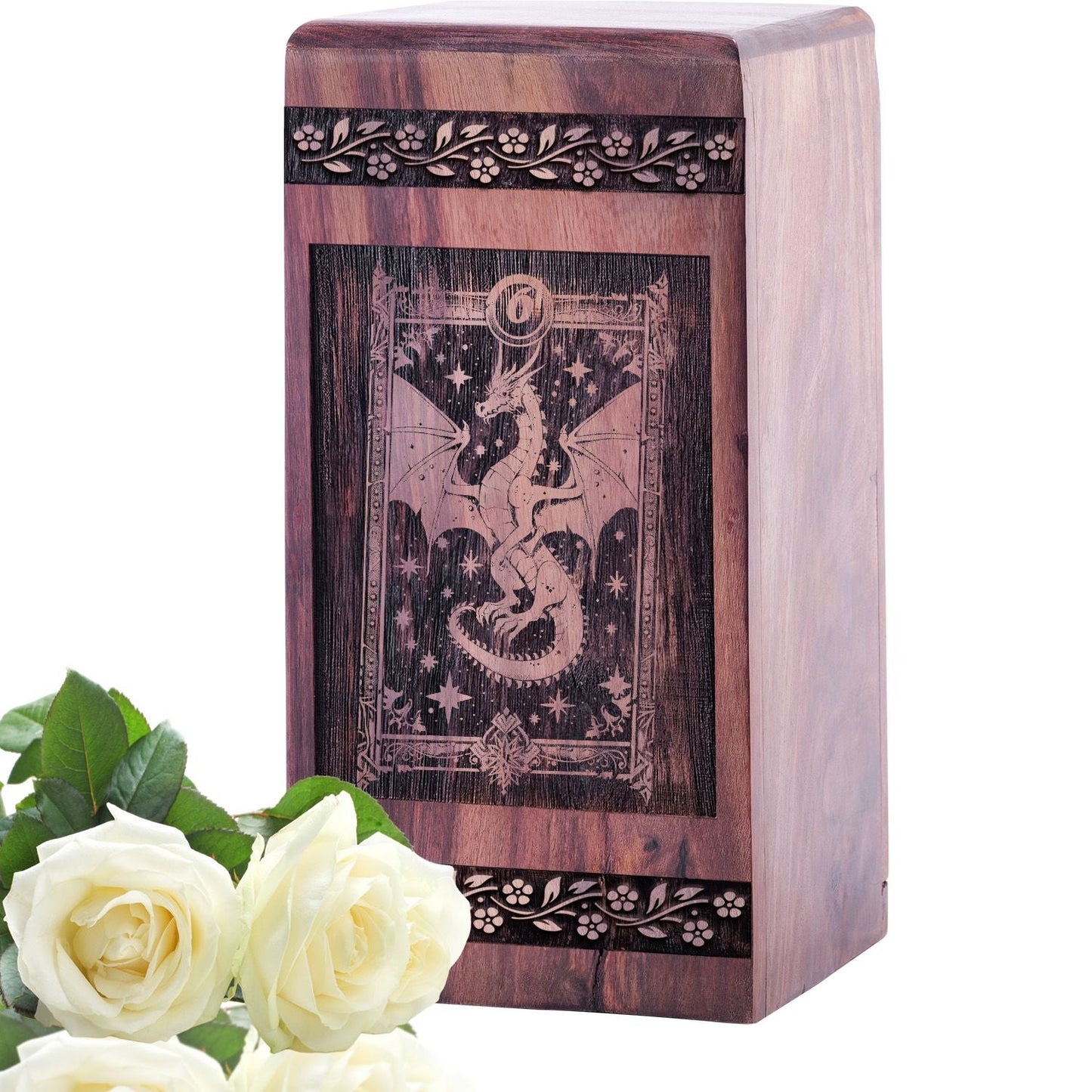 Large Wooden Dragon Memorial Urn for Human Cremation Ashes