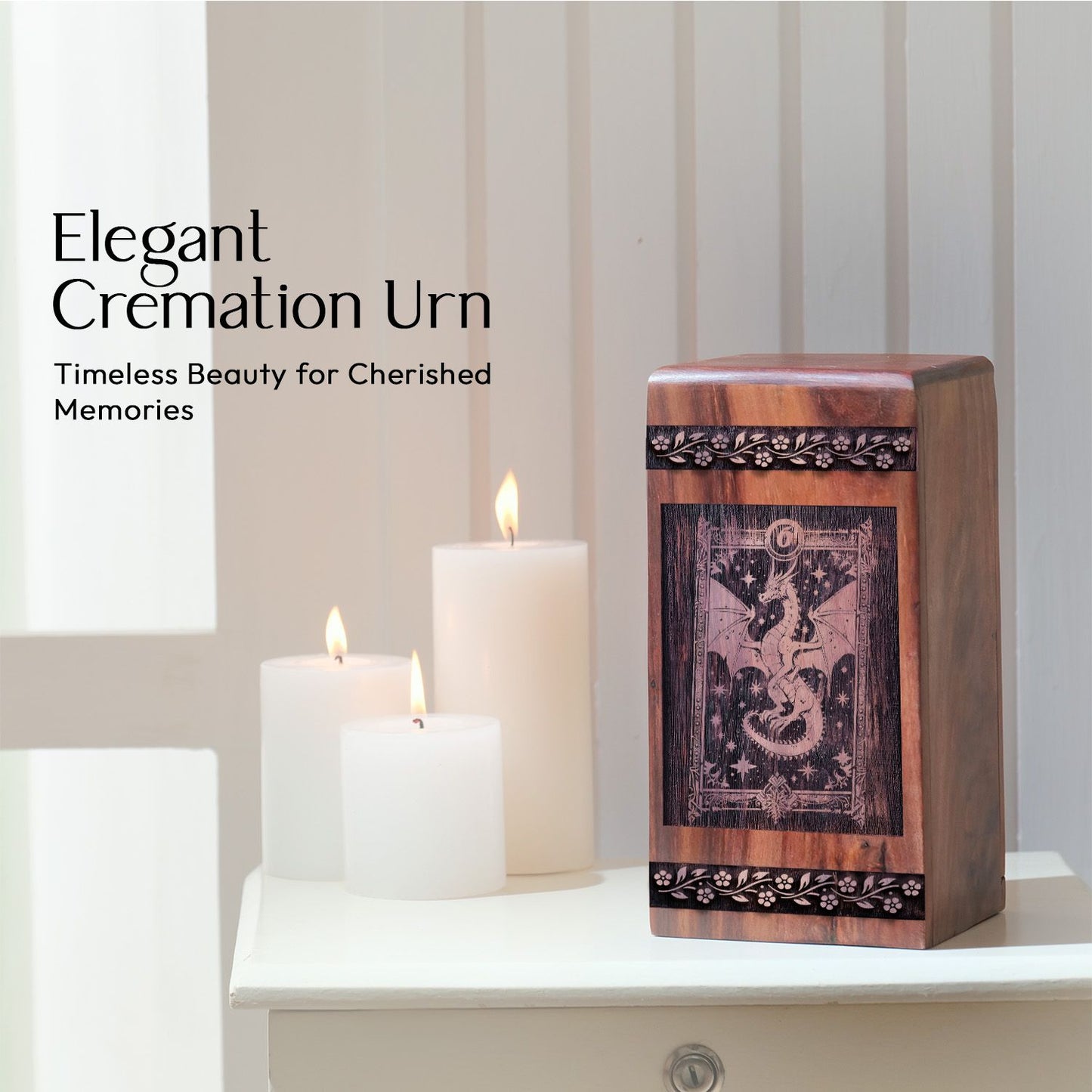 Large Wooden Dragon Memorial Urn for Human Cremation Ashes