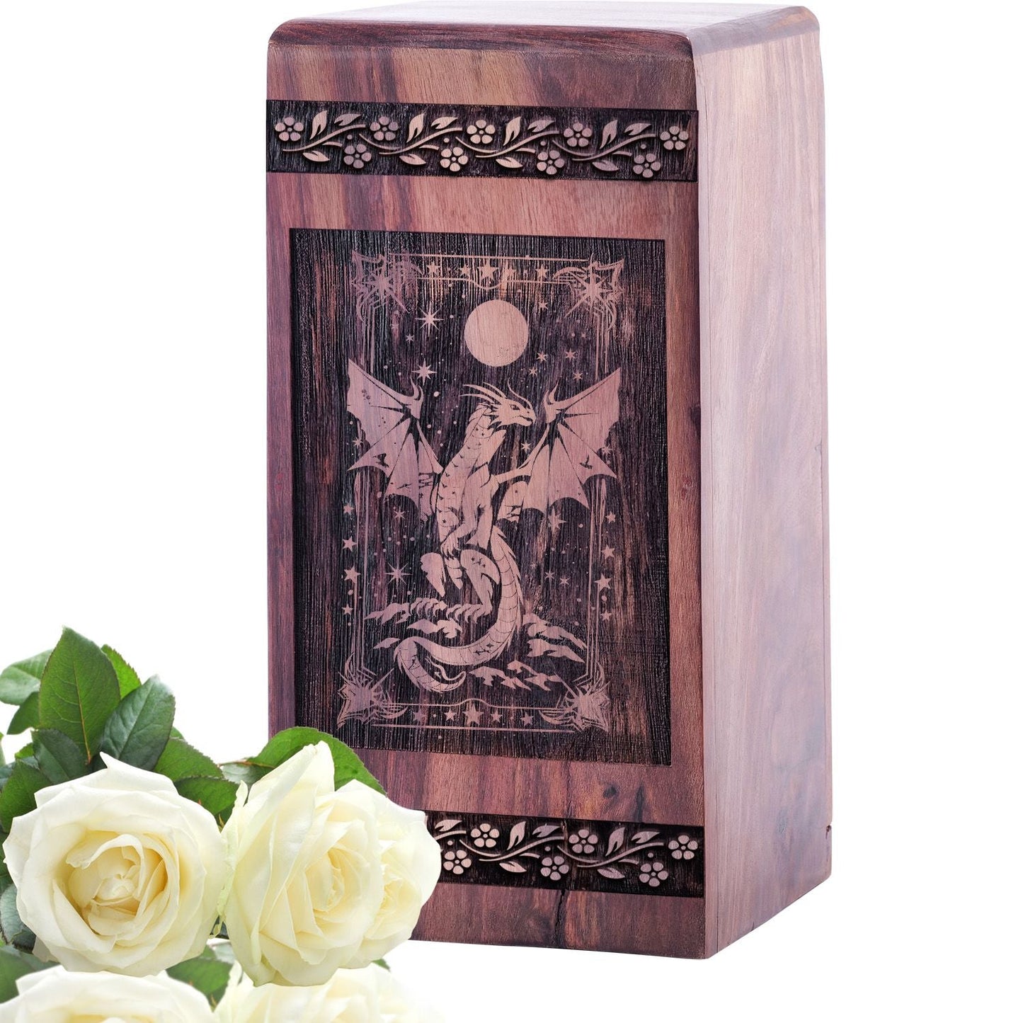 Medium Wooden Dragon Cremation Urn for Human Ashes Keepsake