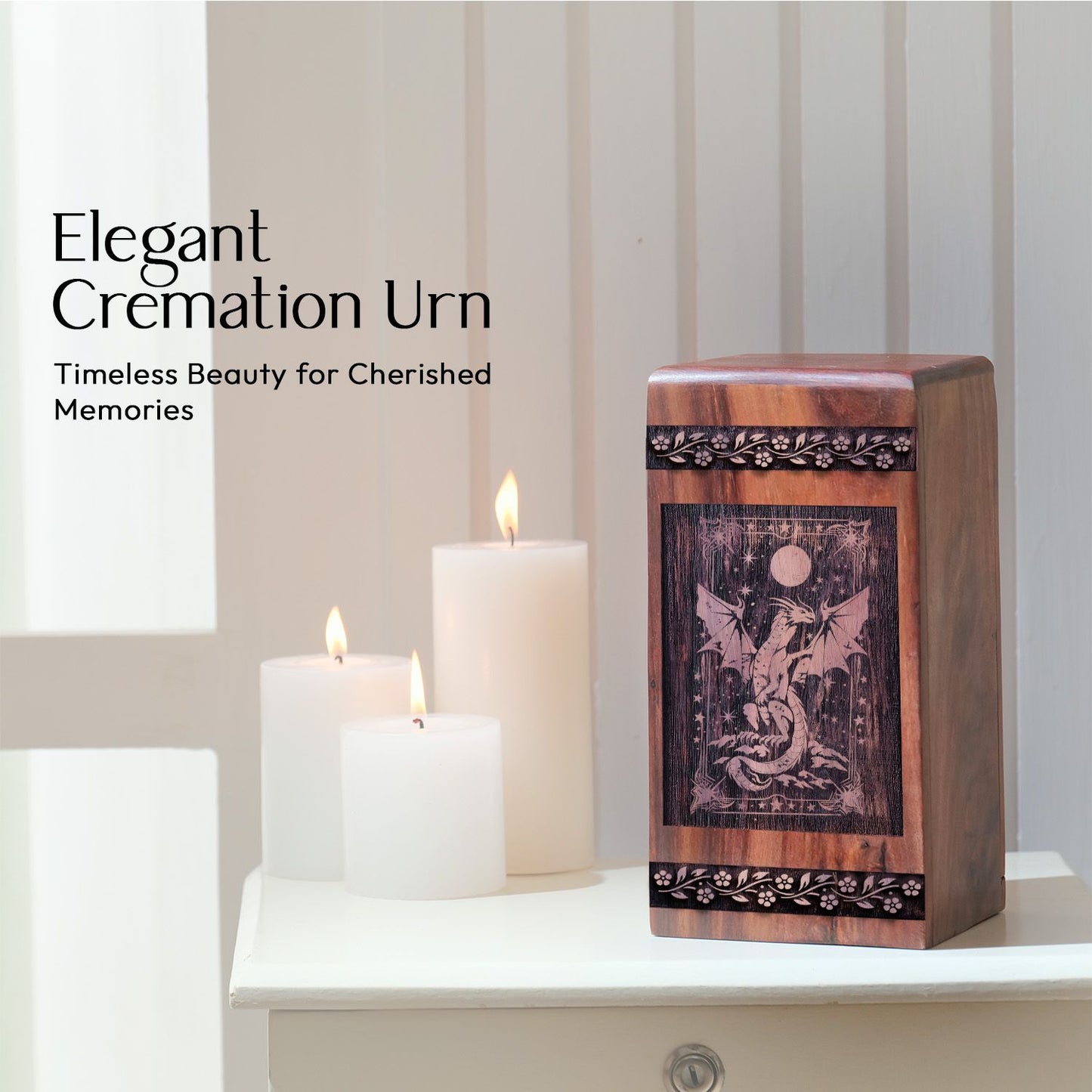 Medium Wooden Dragon Cremation Urn for Human Ashes Keepsake