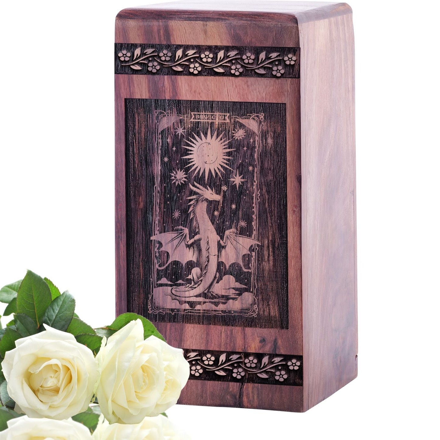 Large Wooden Dragon Memorial Urn for Adult Cremation Ashes