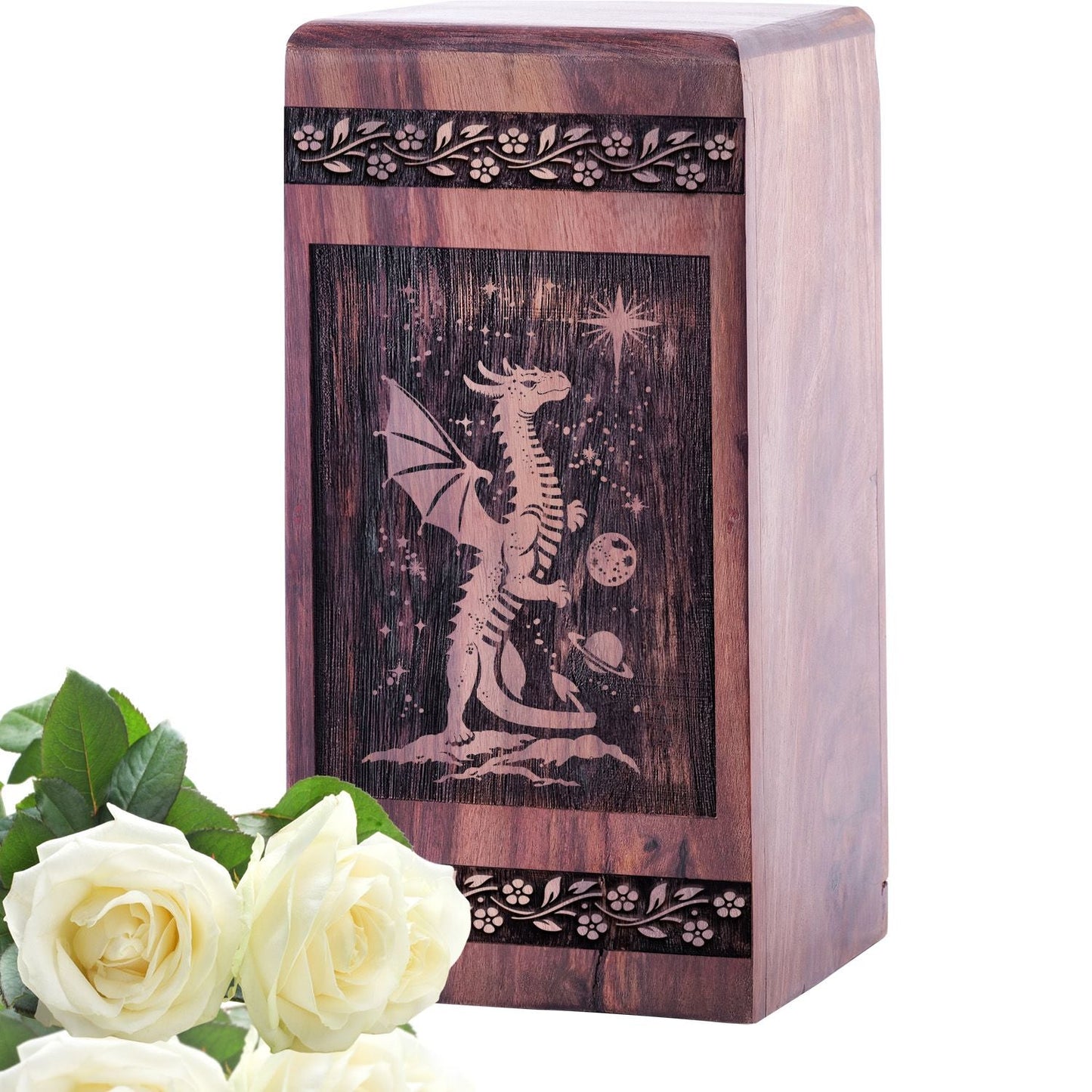 Medium Wooden Dragon Urn for Cremation Ashes Memorial