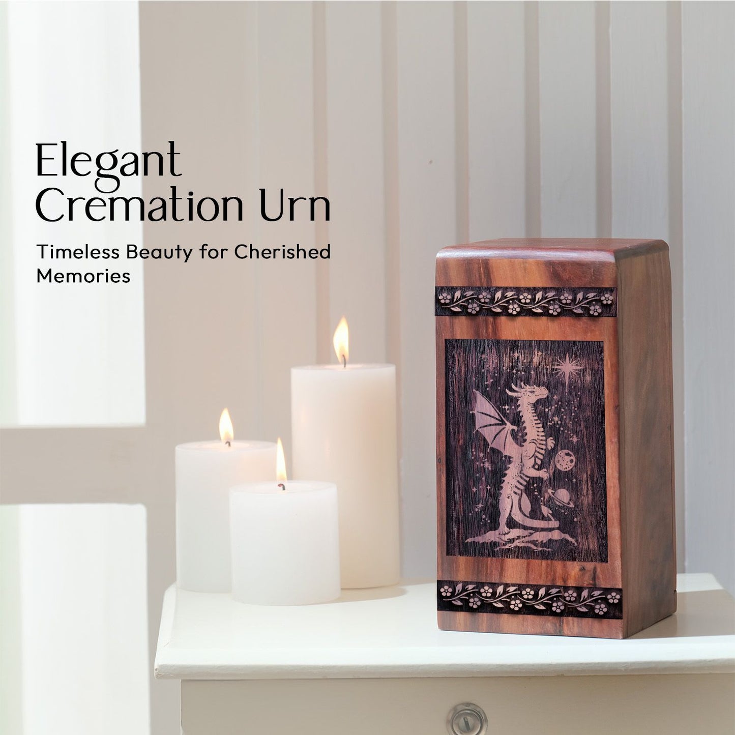 Medium Wooden Dragon Urn for Cremation Ashes Memorial