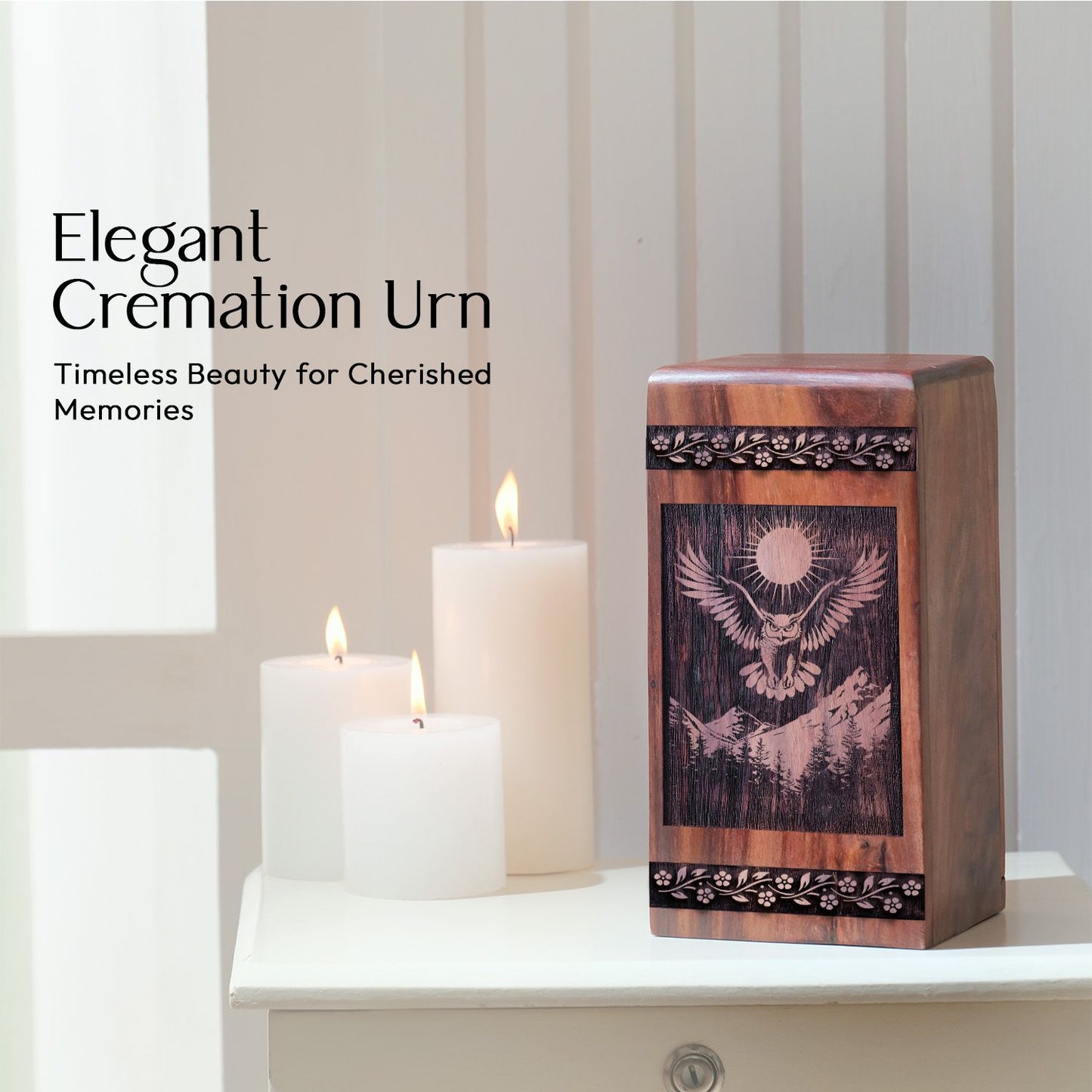 Medium Wooden Owl Memorial Urn for Cremation Ashes