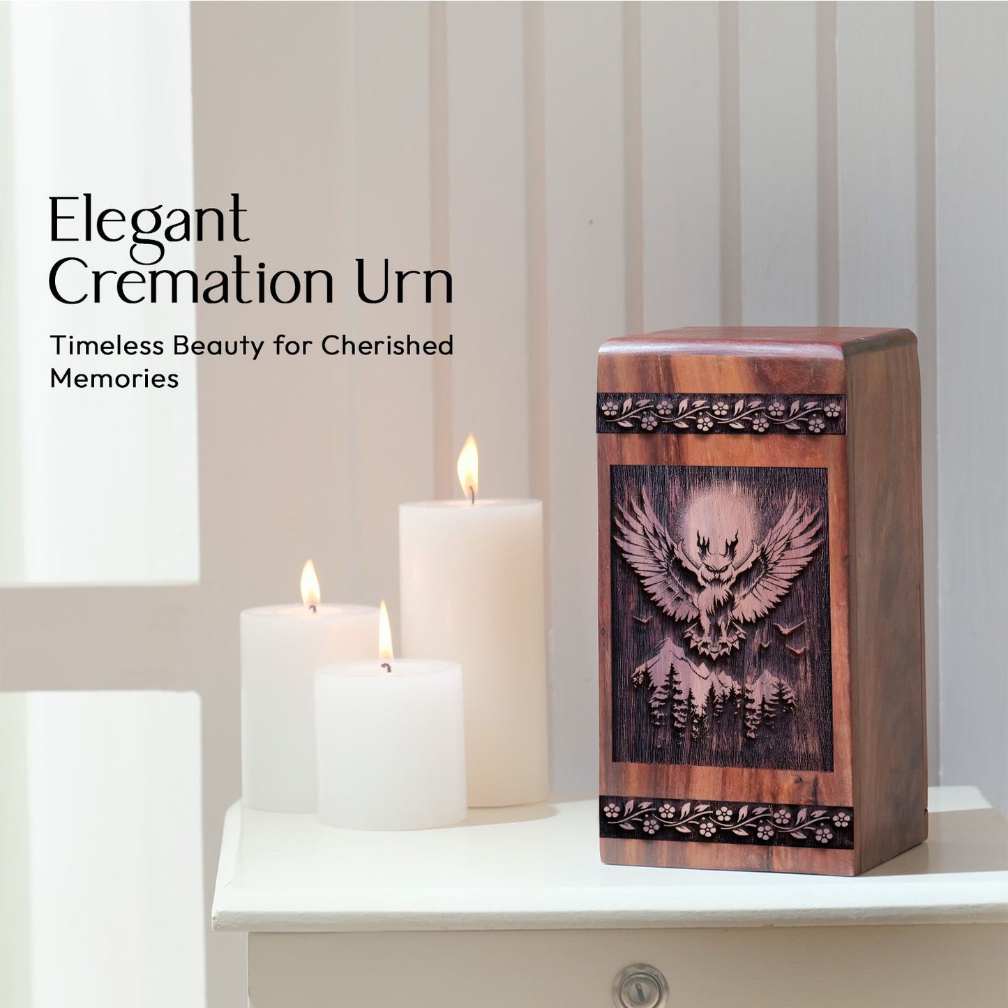 Decorative Wooden Owl Urn for Human Cremation Ashes