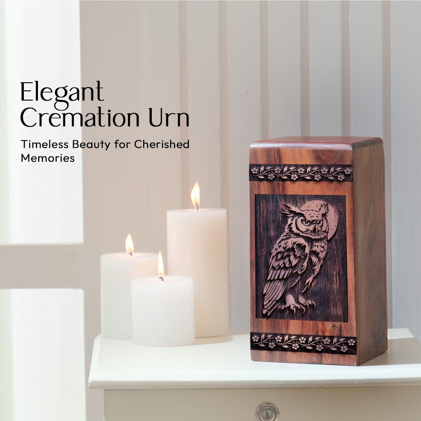 Medium Wooden Owl Memorial Urn for AdultCremation Ashes