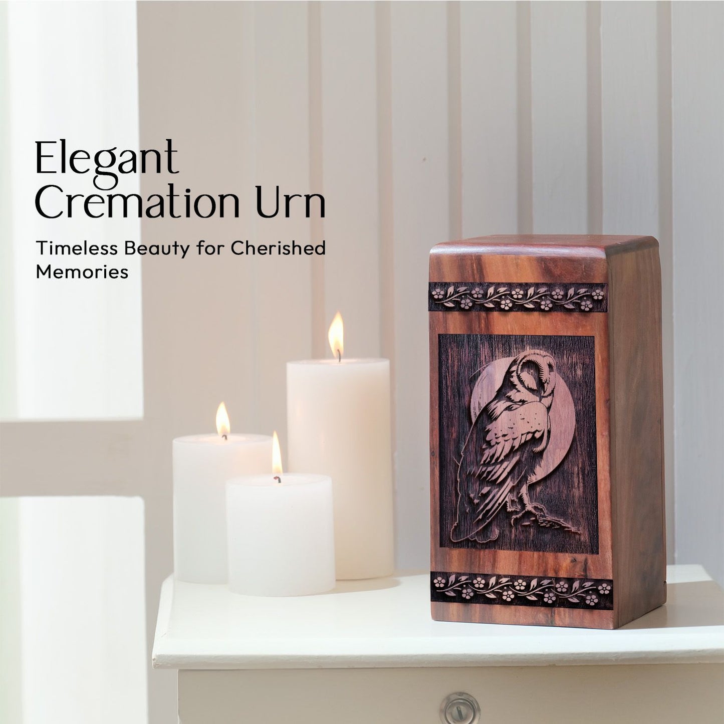 Decorative Wooden Owl Funeral Urn for AdultAshes