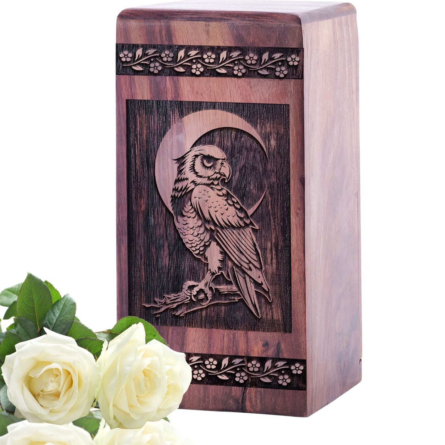 Decorative Wooden Owl Memorial Urn for Human Cremation Ashes