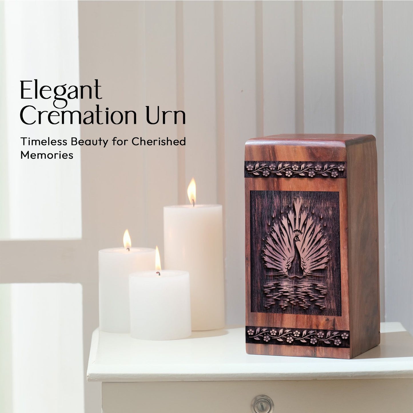 Wooden Peacock Cremation Urn Urn Wood Box