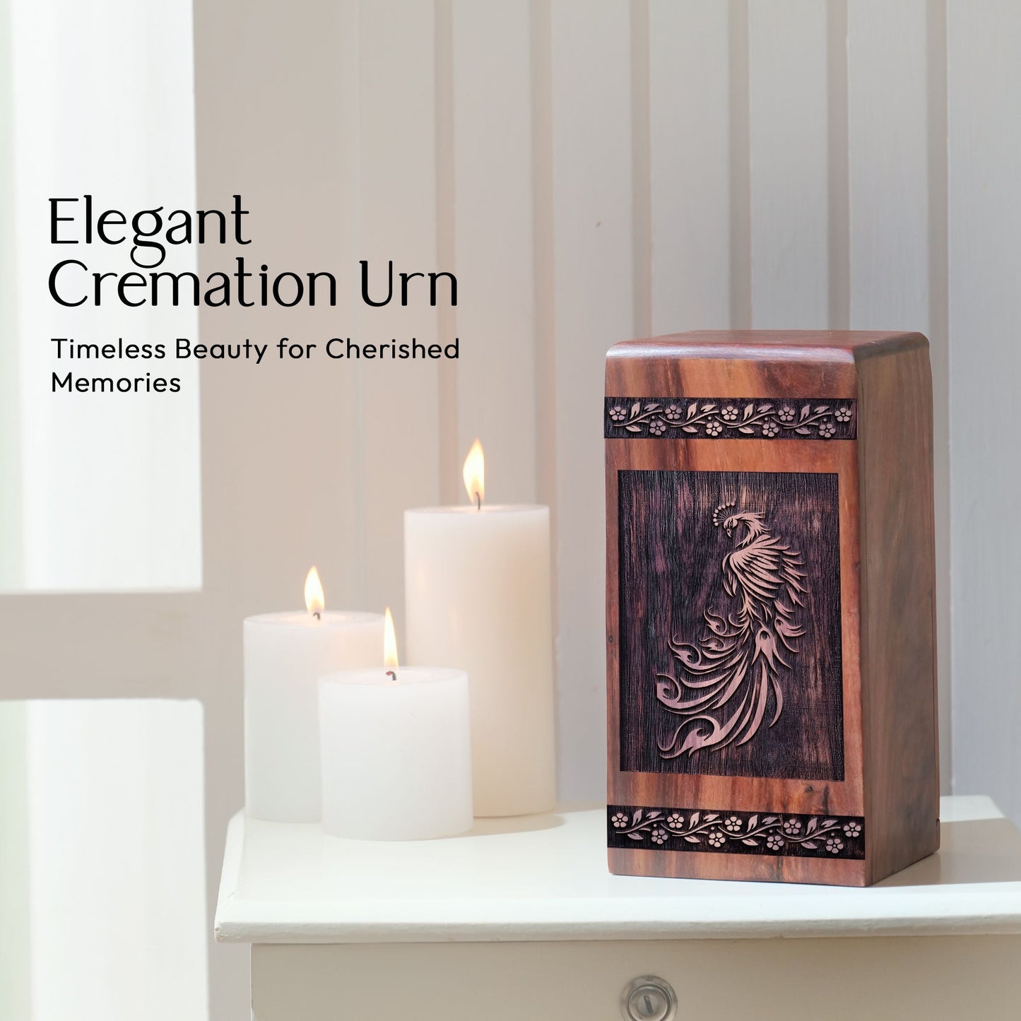 Decorative Wooden Peacock Urn for Cremation Ashes Memorial
