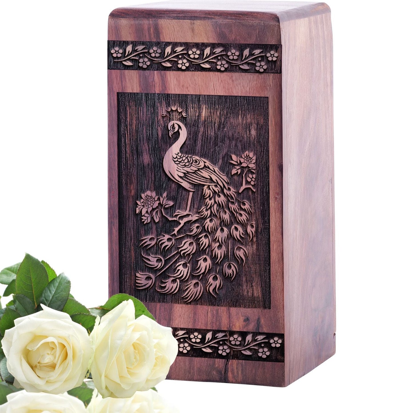 Small Large Wooden Peacock Keepsake Urn for Memorial Ashes