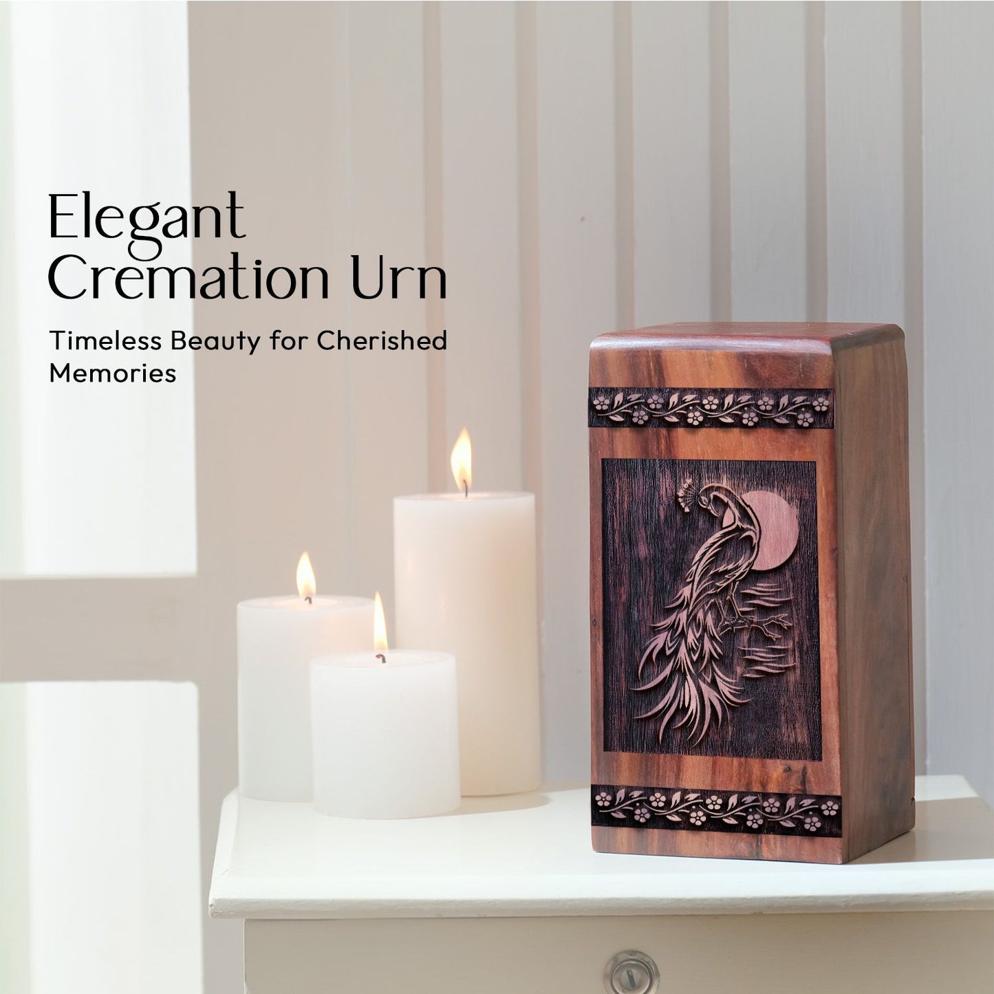 Beautiful Small Wooden Peacock Keepsake Urn for Ashes