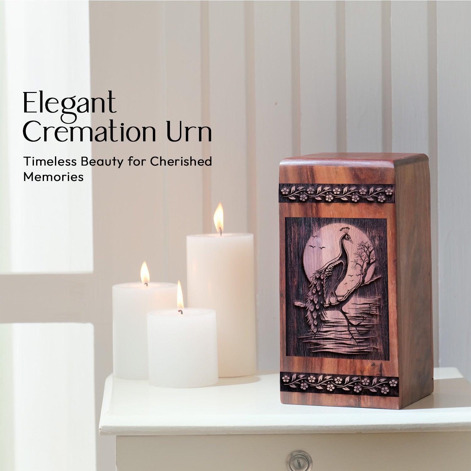 peacock Urn Size 10 Inch 10”(H) x 5.5”(W) x 5.5”(L)