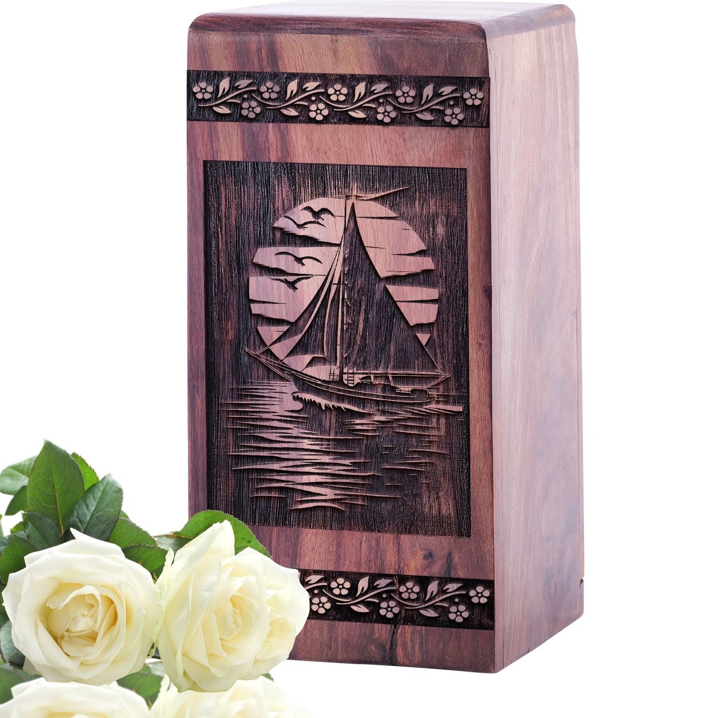 Beautiful Wooden Sailboat Memorial Urn for AdultAshes