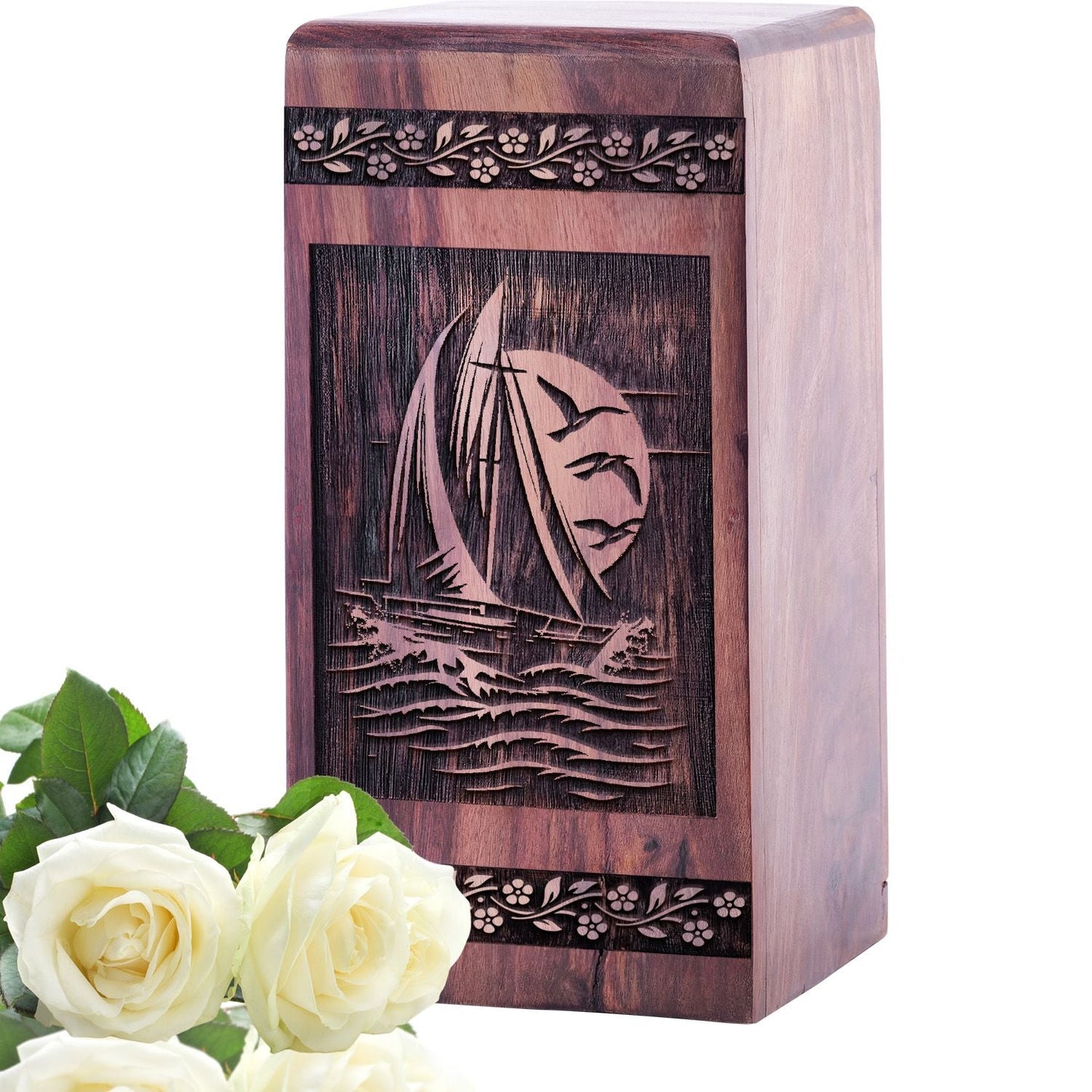 Small Wooden Sailboat Keepsake Urn for Memorial Ashes