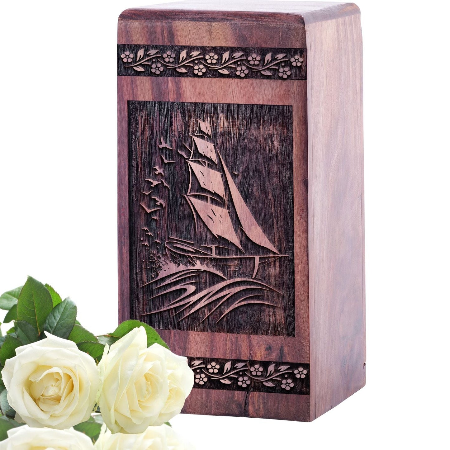Decorative Wooden Sailboat Urn for Human Cremation Ashes