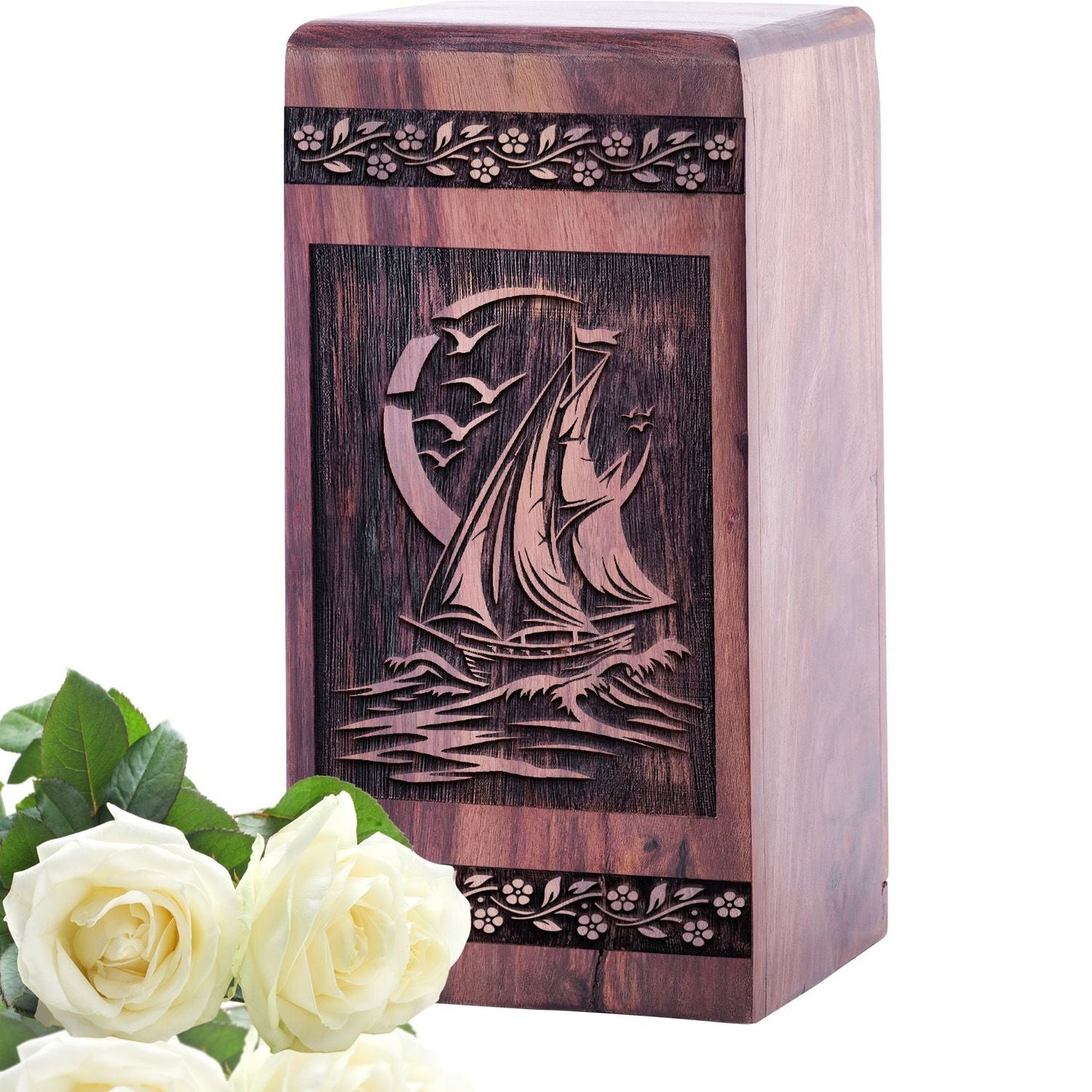 Handmade Wooden Sailboat Keepsake Urn for Human Ashes